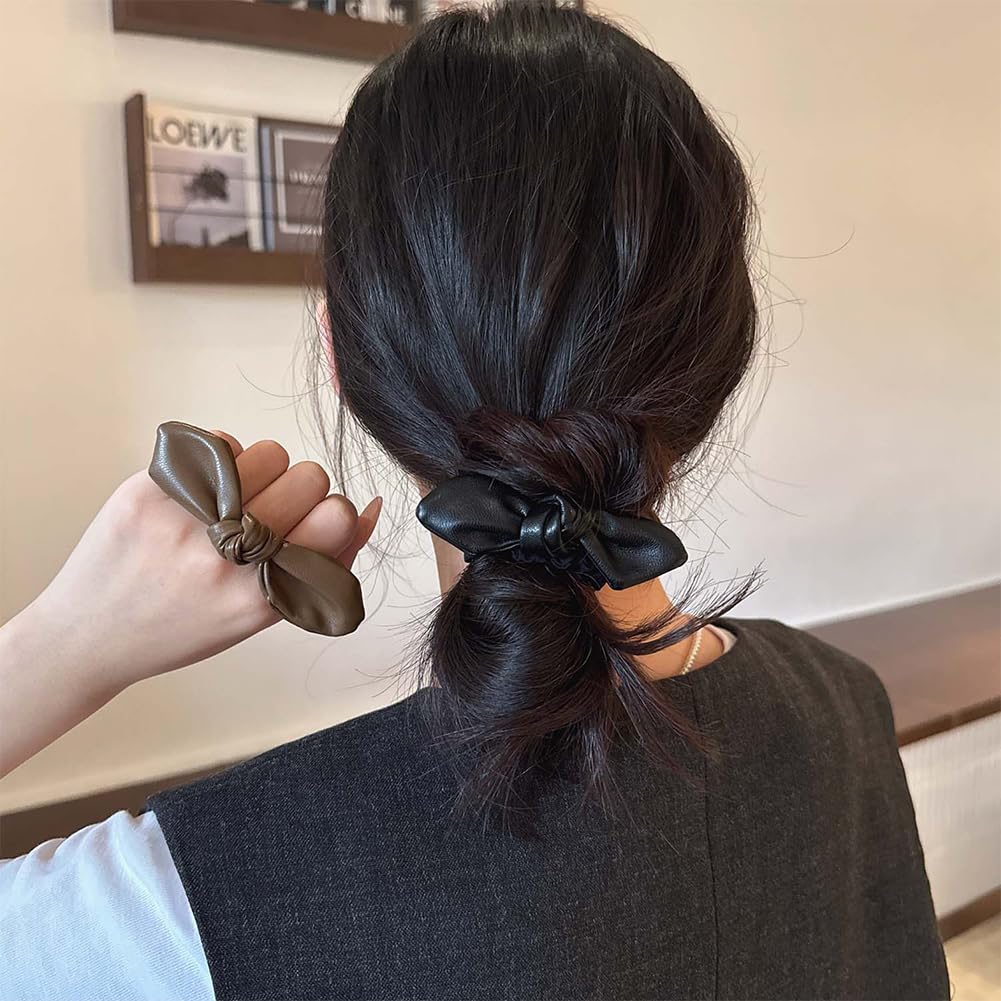 FASELE Thin Scrunchie Hair Hair PU Stylish and Elegant Hair Simple and Highly Stylish for Perfect for Everyday or as a Set Tie, Tie, Bow, Leather,