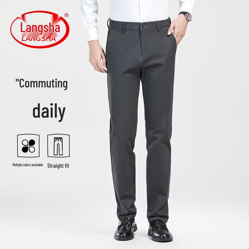 LangSha Men s Straight Fit Business Casual Trousers 32