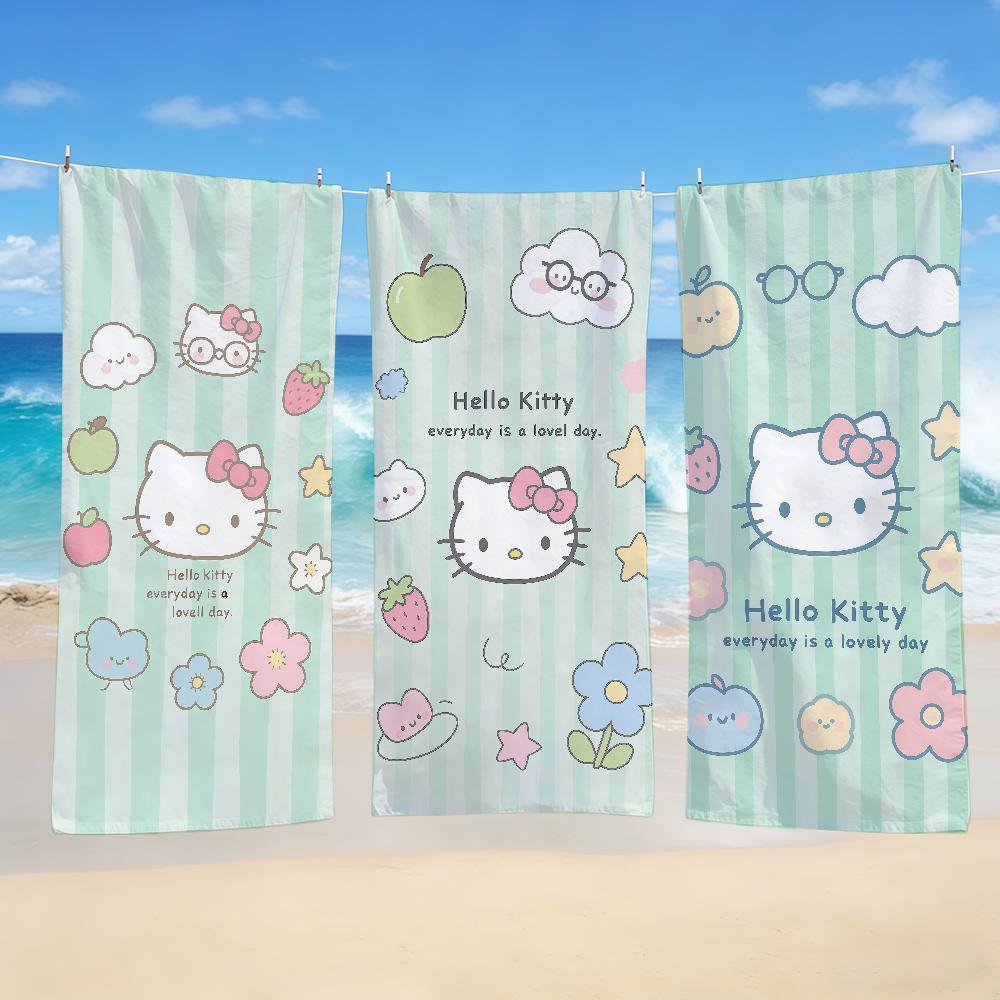 Towel Textile H-HelloS-ES Bathrobe Beach Quick-Drying Fresh K-KittyS-ES Lightweight Green Portable Camping SRO Swim Pool Travel