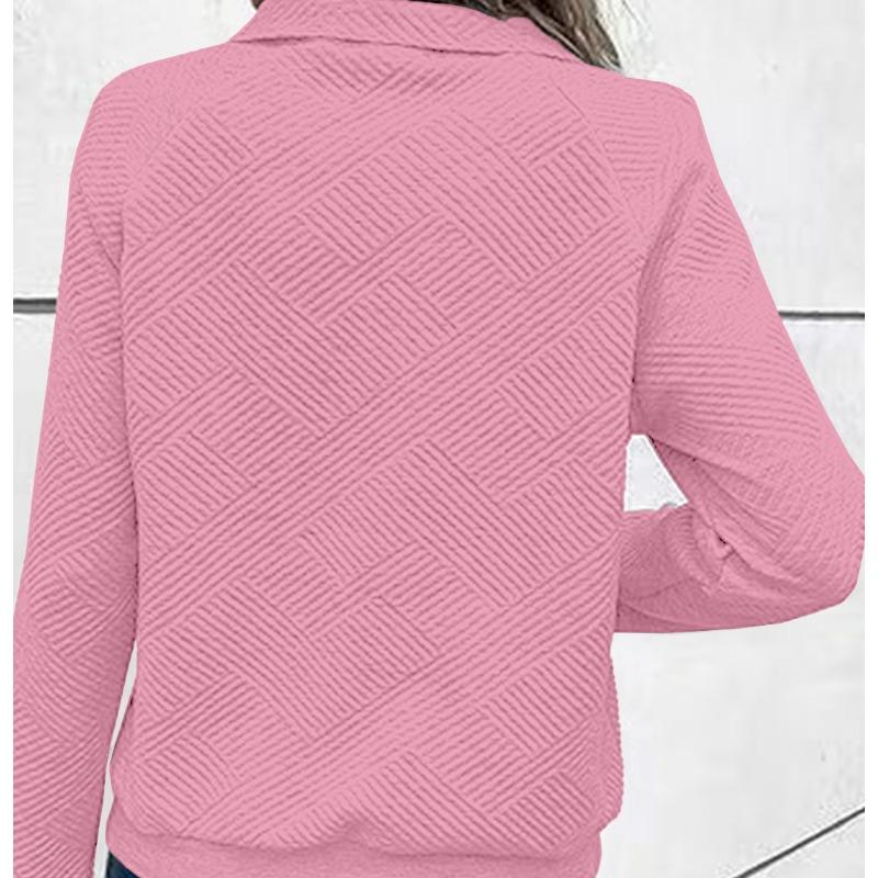 Buttoned Collar Long Sleeve Solid Texture Casual Women S Sweatshirt