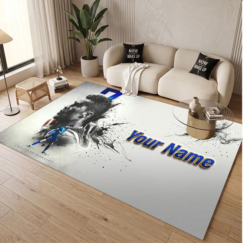 Custom Rug Cristiano Ronaldo Pattern Print Name Text Soft Non‑Slip Floor Carpet for Home Indoor Decoration
