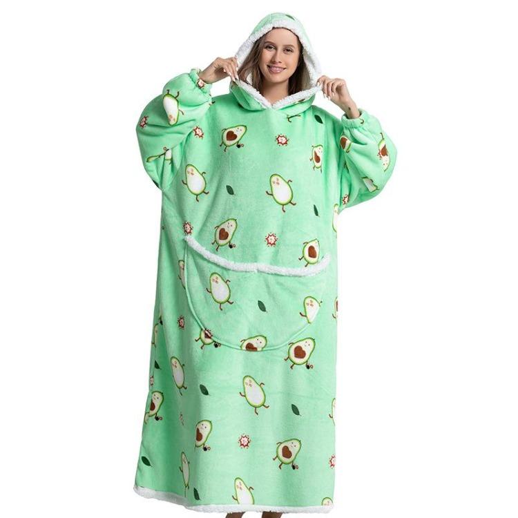 Kvinner Vinter Fleece Hettegenser Morgenkåpe Oversized Teppe med Ermer 140cm Kjempe TV Hettegensere Sweatshirts Koselig Komfortabel Varm