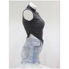 Top da donna magenta a collo alto senza maniche con spacco laterale, corto, aderente, casual, camicetta