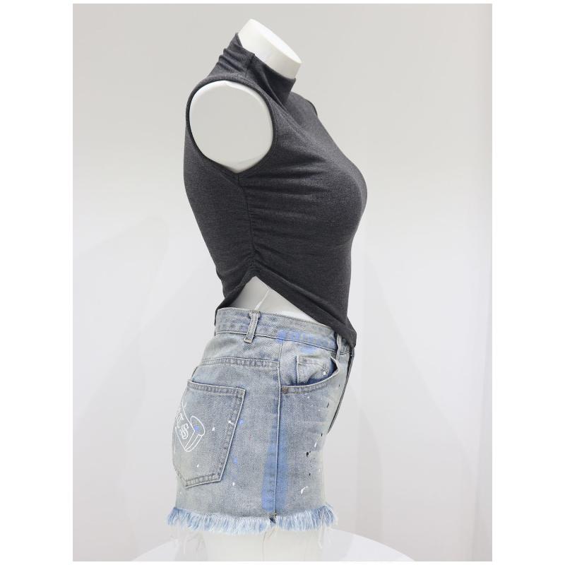 Top da donna magenta a collo alto senza maniche con spacco laterale, corto, aderente, casual, camicetta