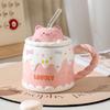 Cute Ceramic Cup with Lid, Spoon, and Straw – Perfect Birthday or Couple's Gift