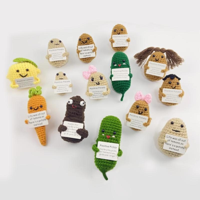 Cute Healing Handmade Weaving Pendant Funny Positive Energy Vegetable Fruit Doll Ornament Cartoon Decoration