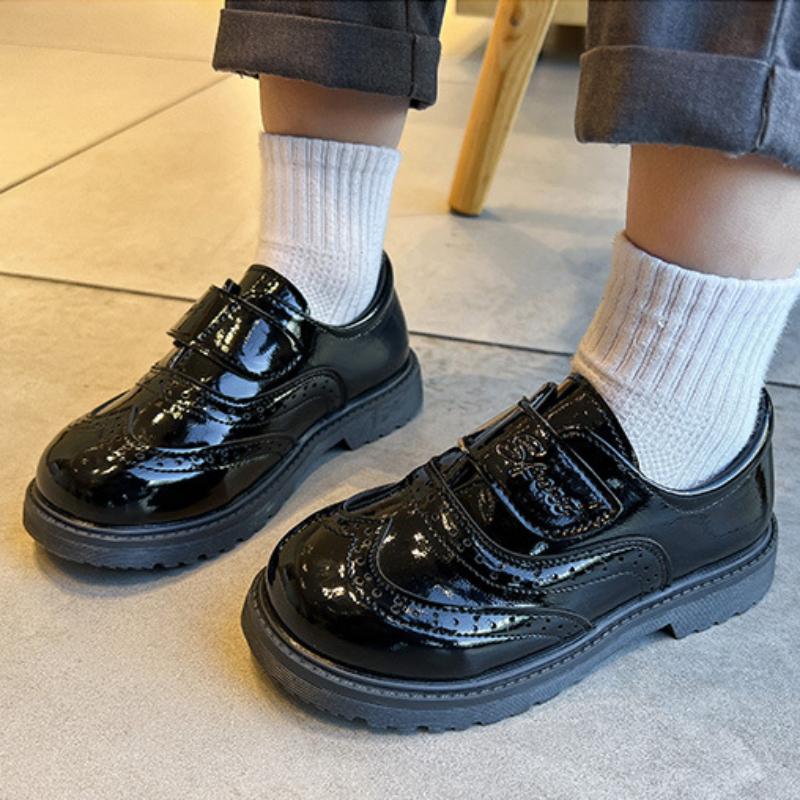 Boy Leather Shoe New British Style Children's Flats for Stage Performance Fashion Glossy PU Black Kid Causal School Formal Shoes