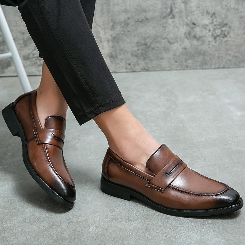 Men Brown Loafers Thick Sole Platform Height Increase Black Classic Business Office Dress Prom Tuxedo Party Shoes