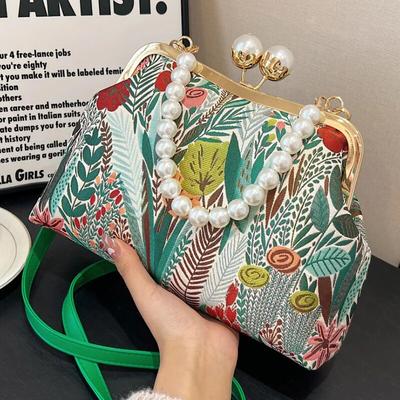Elegantiškos moteriškos žalios rožinės pečių krepšiai Drobės kriauklės segtukai Mados moteriškos perlų rankinės Kasdien Retro Visoms tinkančioms grandinėliniai kryžminiai krepšiai