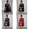 Elegant Polyester Knit Short Dress With High Waist For Business And Casual Wear