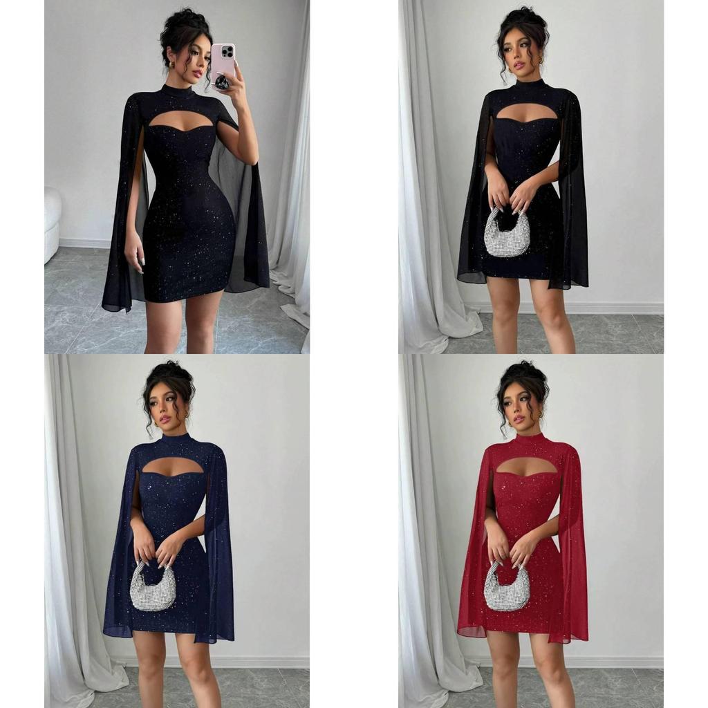Elegant Polyester Knit Short Dress With High Waist For Business And Casual Wear