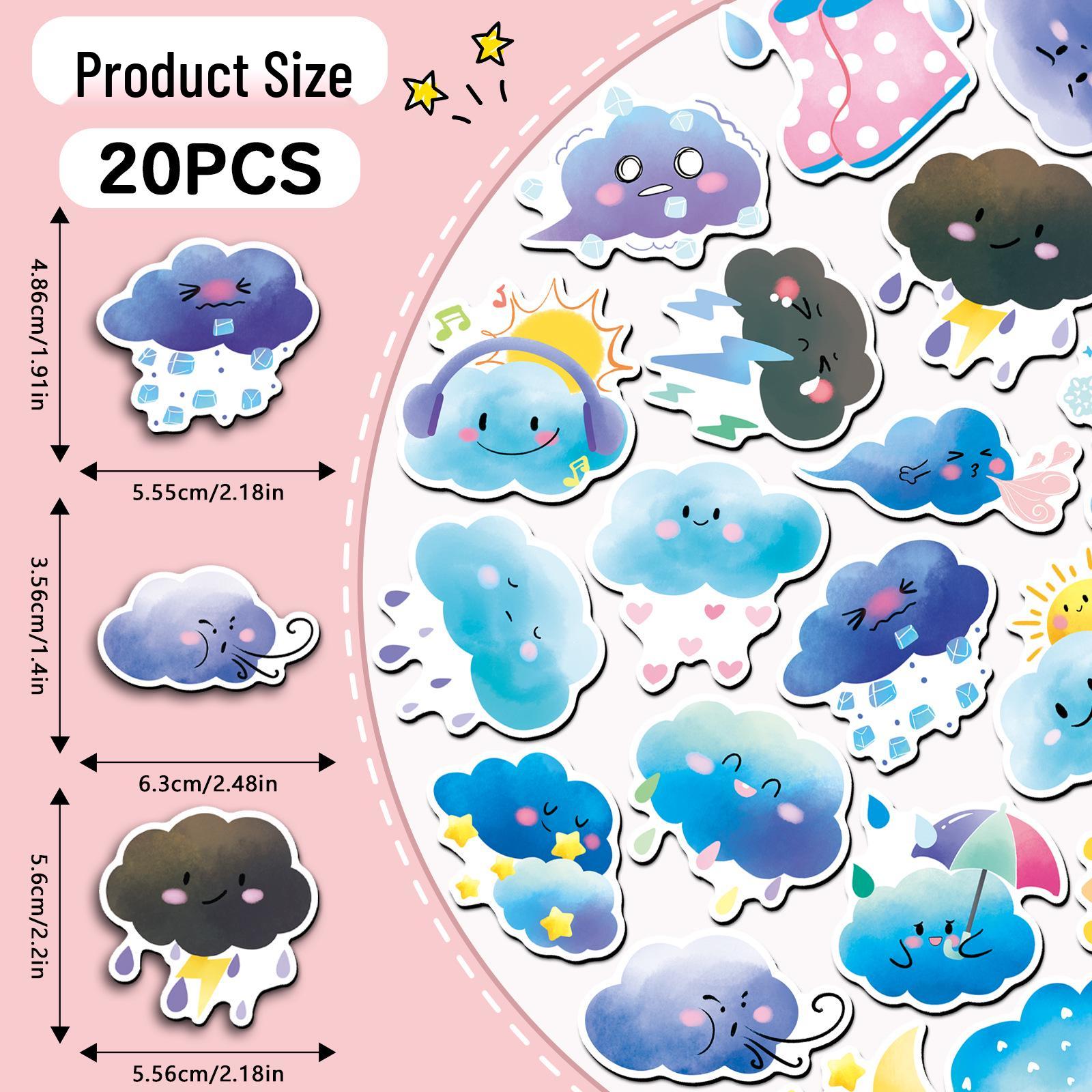 20 Weather-Themed Refrigerator Magnets: Creative Cartoon Clouds, Sun, and Rainy Day Mood, Waterproof and Soft Magnetic Stickers