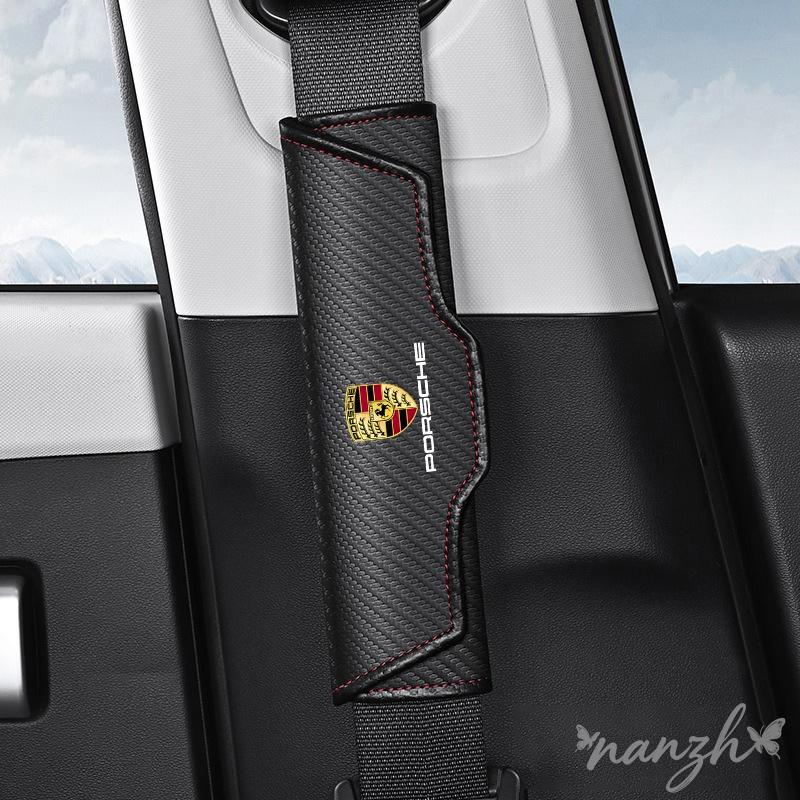 fscr7 Universal Car Seat Belt Leather Shoulder Strap Protect For Porsche Cayenne Panamera Macan 911 718 Taycan Boxster Cayman Sticker