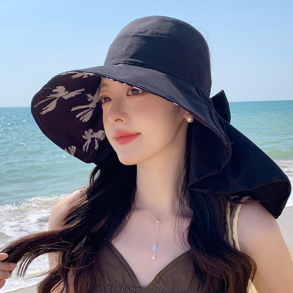 Neuer vielseitiger Mode-Visor Damen Sommer Reise Schleife Krempe Leerer Oberteil Atmungsaktives Schultertuch Bucket Hat