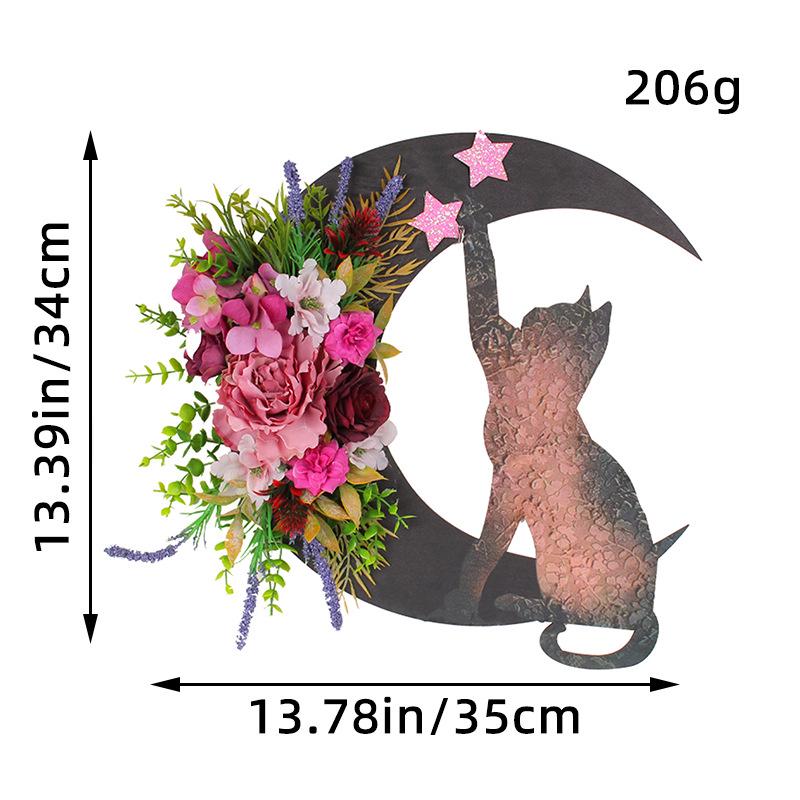 Cat Lover's Halloween Moon Wreath with Star and Crescent Design