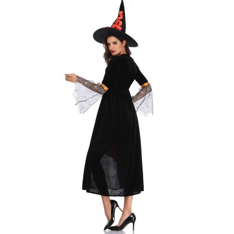 Spider Web Orange Witch Costume, Halloween Costume, Wizard Costume Masquerade Witch Costume
