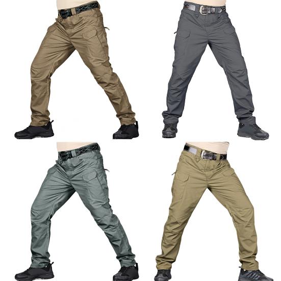Men Tactical Training Pants Cotton Linen Blend Multiple Pocket Urban Commuter Cargo Trousers Slim Fit Joggers for