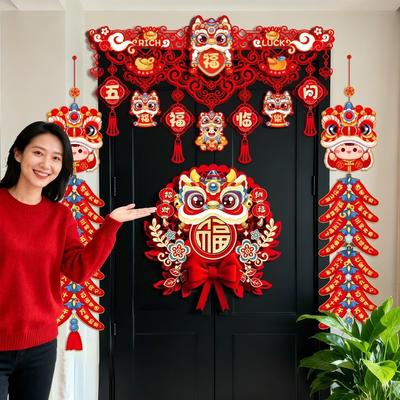 Felt New Year Door Decoration Good Luck Traditional Chinese Lucky Ornament Hanging Handmade Spring Festival Couplet