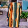 Women Plus Size Blue Pink Geometric Printed V Neck Long Sleeve Fitted Dress