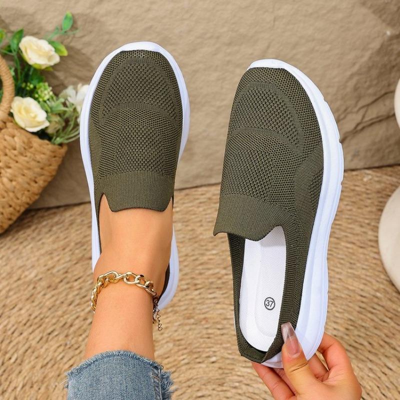 Mode Damen Ballerinas Neu Einfarbig Damen Lässig Atmungsaktiv Keilabsatz Walking Weiche Sohle Lässig Halbschleppen Sportschuhe