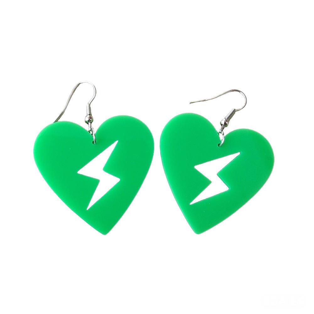 Chic Acrylic Geometric Lightning Heart Earrings - Hip Hop Trendy Women s Nightclub Accessories зелёный