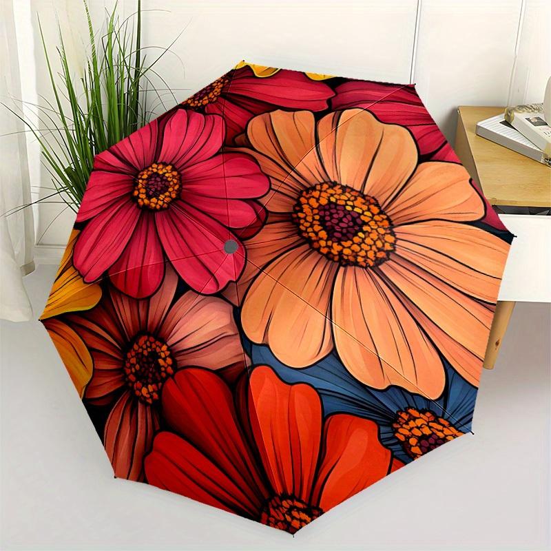 1pc Floral Pattern Automatic Open/close Folding Compact Umbrella, 8 Rib Sturdy Canopy, Lightweight Portable, Everyday Use, Gift,,103
