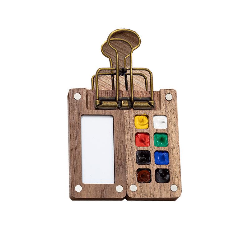 Portable Walnut Mini Watercolor Sketch Set with Clip