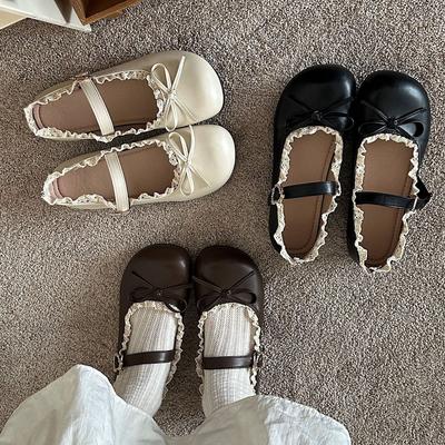 French Sweet Bow Flat-soled Small Leather Shoes Spring and Summer with Skirt Soft-soled Mary Jane Shoes