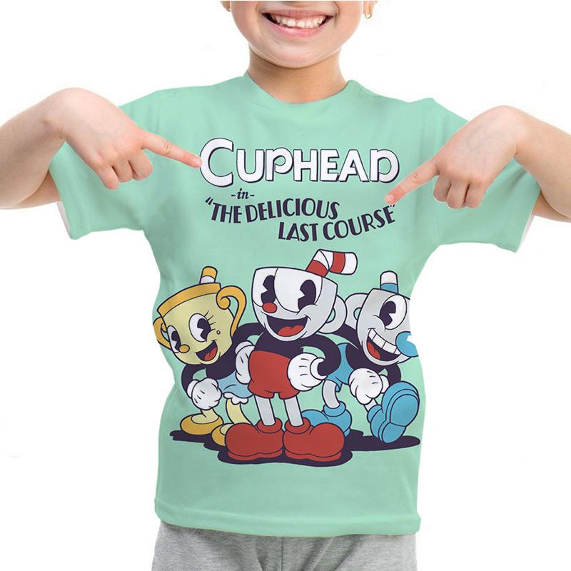 Dětské oblečení Dětské anime tričko Harajuku Kluci Dívky Kreslená trička Potisk Cuphead Mugman Letní topy s krátkým rukávem