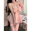 Sexy Small Chest Pure Desire Three-Point Bowknot Nightdress Dress Elegant Tank Tops Mini Dress 2025 New Fashion LU03