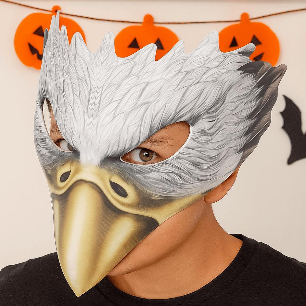 PU Leather Halloween Eagle Mask with Elastic Belt Handmade Animal Cosplay Mask Full Face Funny Masquerade Face Masks Purim Party