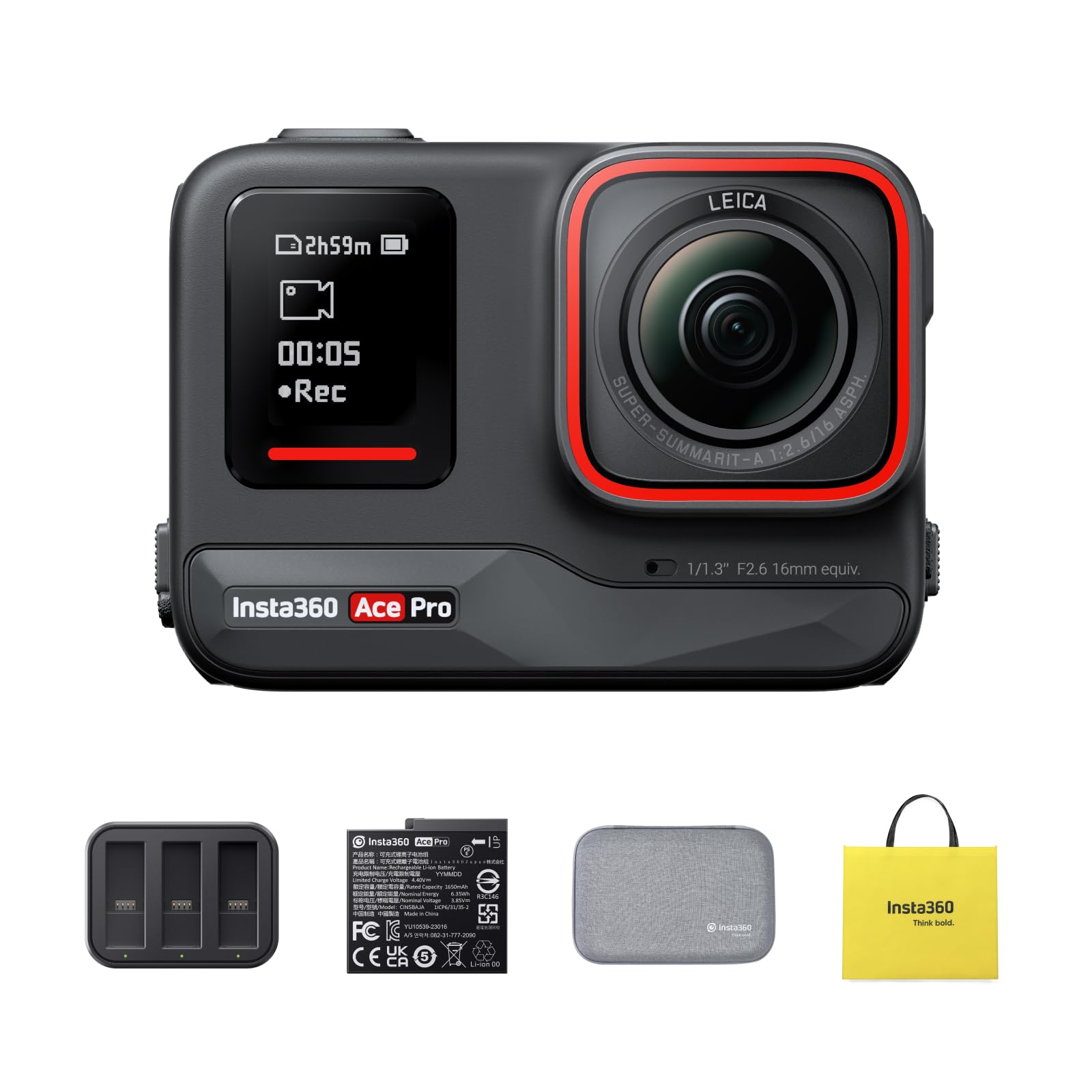 

Insta360 Ace Pro Waterproof Action Camera with Sensor and 5nm AI AI Noise Incredible Image 4K Advanced AI Underwater Action Travel Kit - 1/1.3 Chip,