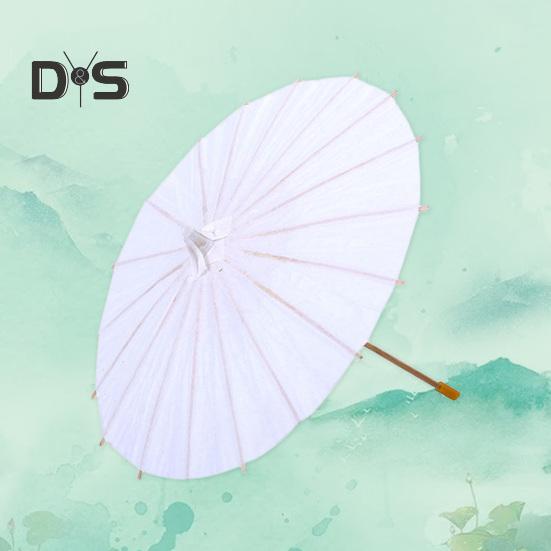 2Pcs White Paper Umbrella Chinese Style DIY Crafts Decorative Oil-paper Painting Umbrella Wooden Handle Oriental Parasol Party Favors