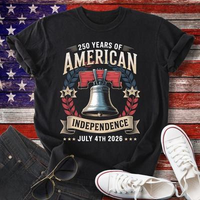 Liberty Bell 250 Years July 4th 2026 Shirt Independence Anniversary Vintage Patriotic Graphic Shortsleev Printed Tshirt Tops