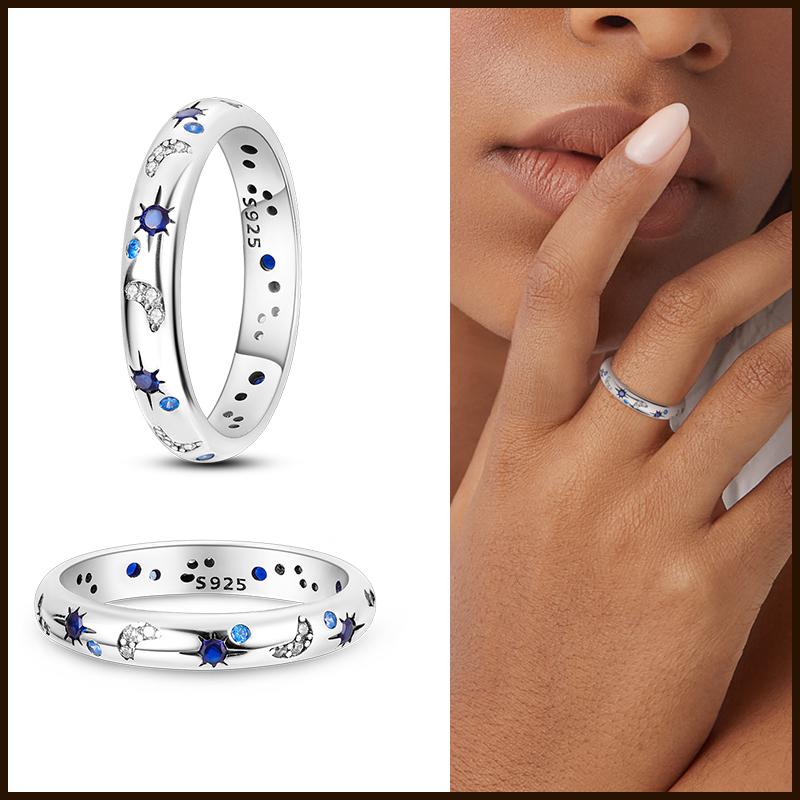 Rings 925 Silver Star Moon Colorful Sparkling Zircon Simple Rings For Women Exquisite Wedding Engagement Birthday Jewelry Gifts