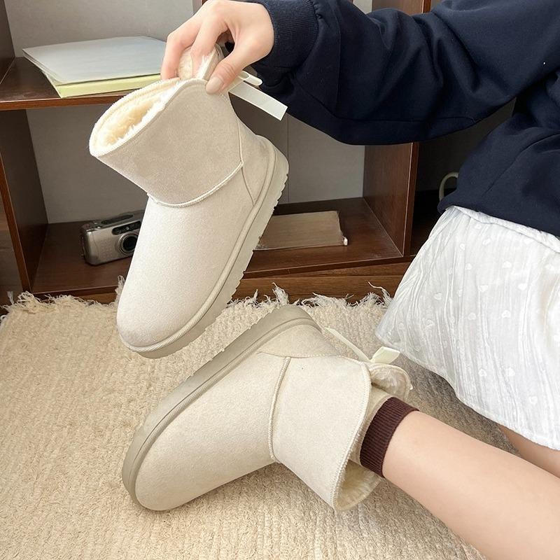 Fashion Fur All-in-one Snow Boots Women's New Short-tube Winter Velvet and Thickened Bow-knot Cold-proof and Warm-keeping Cotton Shoes