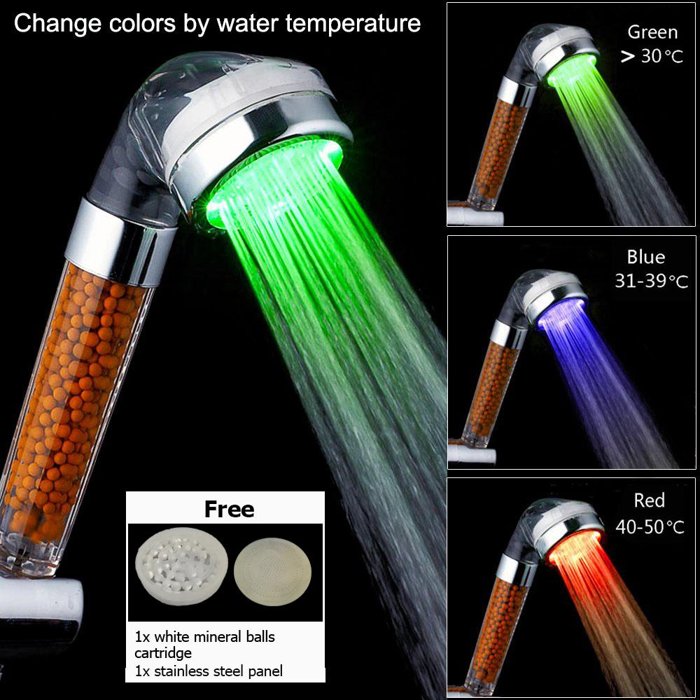 Zloog Bathroom LED Shower Head Color Changing Temperature Sensor Handheld Showerhead Spa High Pressure Anion Filter Shower Head