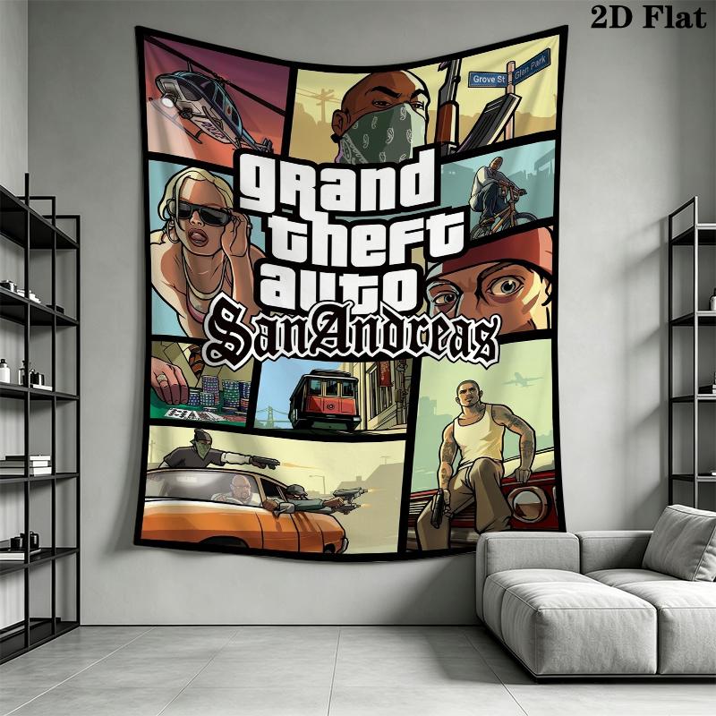 Grand Theft Auto Wandteppich Ästhetischer Wandbehang Bedruckter Stoffdecke Dekorative Wandteppiche für Schlafzimmer Wohnzimmer Heimdekoration