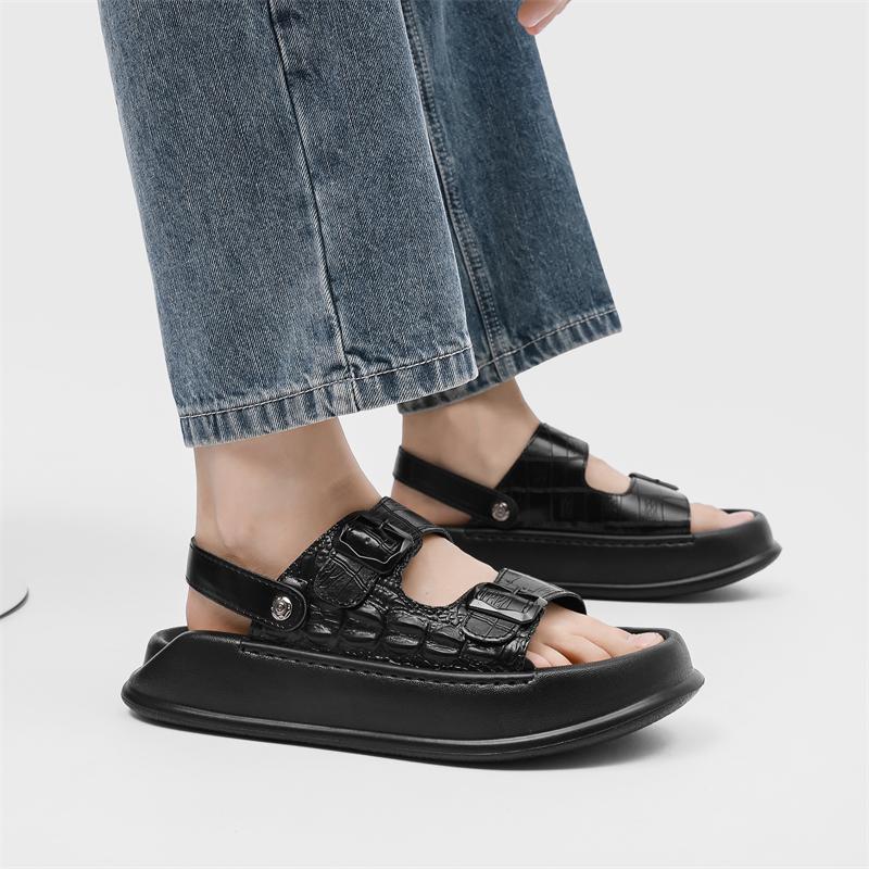 Fashion Classic Mens Leather Summer Sandals New Travel Male Water Trekking Shoes Non-Slip Roman Sandals Slippers Outdoor Beach Flats