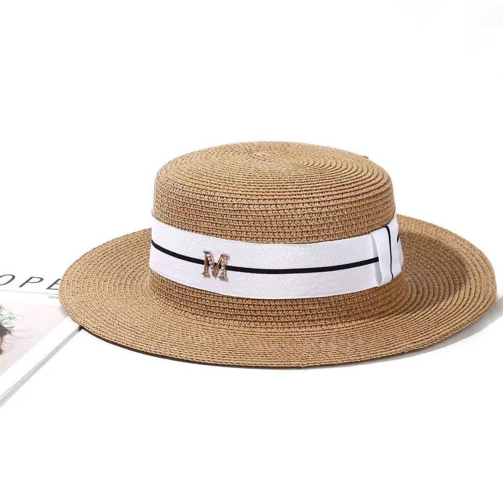 M-standard Flat-topped Straw Hat Retro Joker Beach Sun  Hat in Summer Beanies for Men