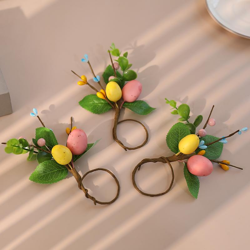 Easter Bunny Eggs Napkin Ring Spring Home Decoration Artificial Plants Napkin Holder Buckles 2025 Happy Easter Party Supplies