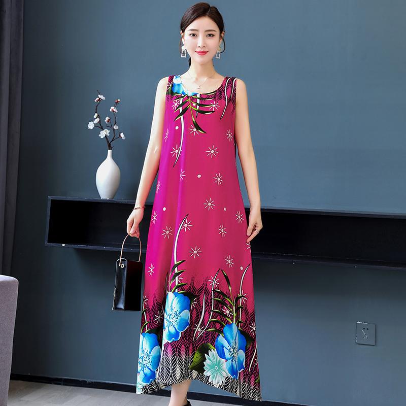 Sommer Langes Kleid Lose Sommer Kleidung für Frauen Plus Größe Kleider O-ansatz Ärmelloses Frauen Kleid XL-5XL