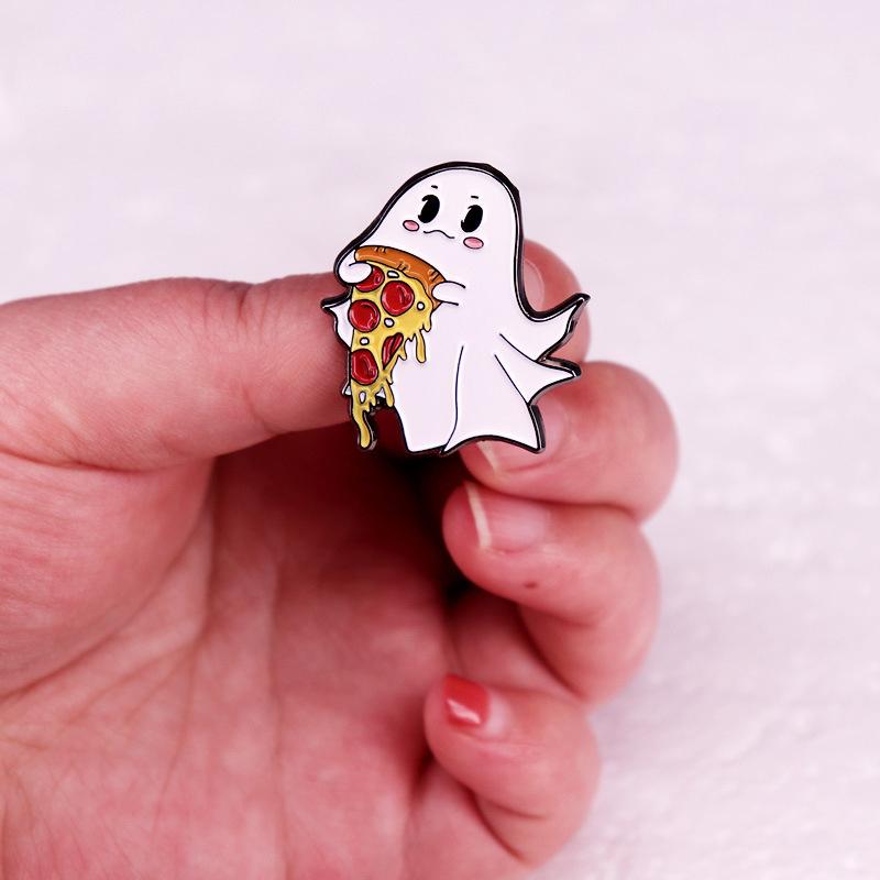 Cute Pizza Ghost Enamel Pin Brooch Christmas Halloween Pin Buckle Badge Accessory