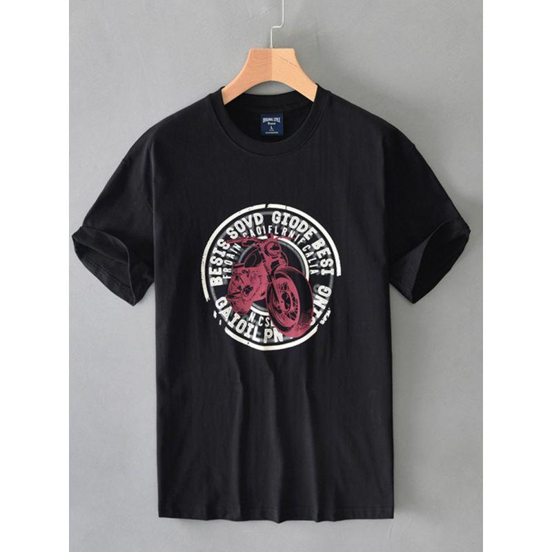 2025 Summer American Short Sleeve T-Shirt Men Heavy Weight Pure Cotton Fashion Brand Printing Parka Loose Crew Neck Half Sleeve T-shirt