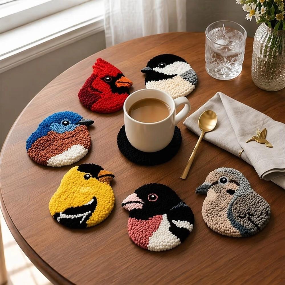 Soft Embroidery Coaster Kit Handmade Bird Coaster Kit Bird Coasters Punch Needle Kit Home Decor