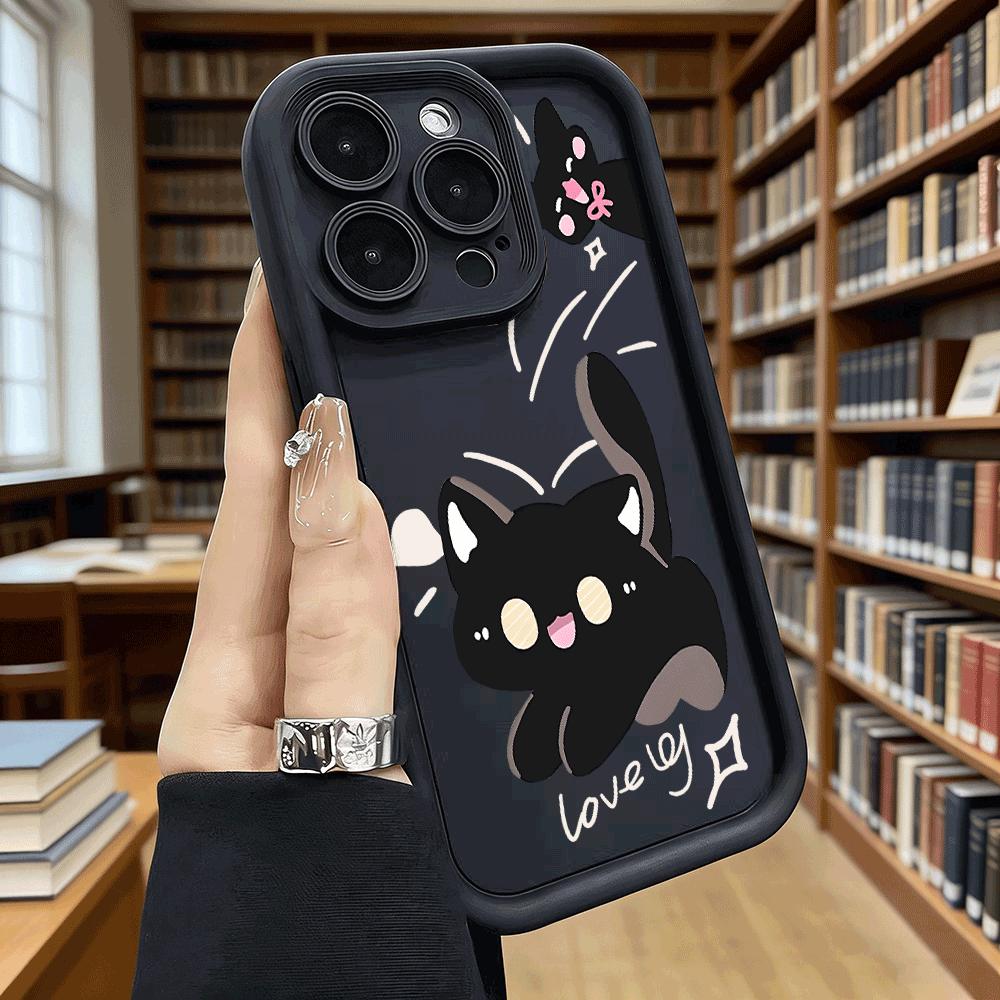 Cute Black Cats Phone Case for iPhone 17 16 15 14 13 12 11 Pro Max Plus Anti Scratch, Gel Flexible Protective