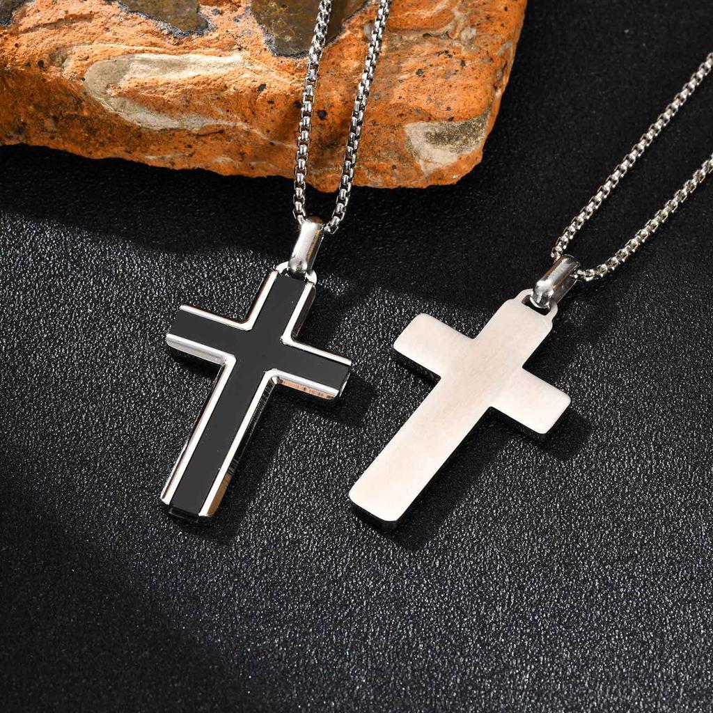 Vnox Stainless Steel Cross Pendant Necklace for Men Boys, Turquoise Black Onyx Tiger Eye Cross Box Chain Valentines Day Gifts