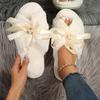 Winter Warm Slippers with Bow Indoor Cozy House Shoes for Women and Men