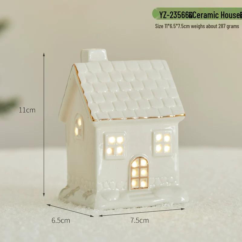Christmas Ceramic Glowing Tree House Ornament - Desktop Scene Decoration Prop & Gift