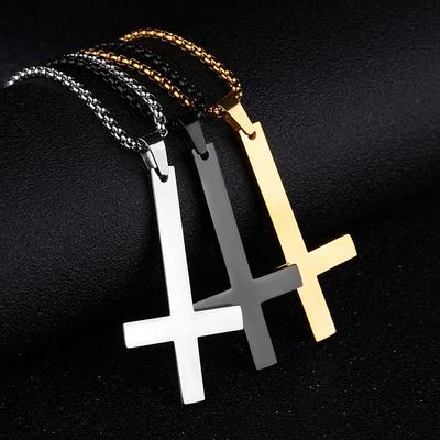 Anmutige Herren Edelstahl Anhänger Schwarze Halsketten Punk Kreuz Halsketten Christliches Geschenk Frauen Perlen
